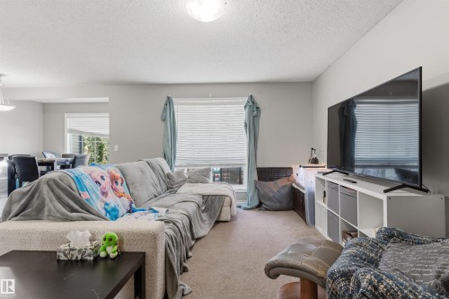Carpeted living area with light gray walls, white trim, and multiple windows with blinds - 1608 65 Street Sw, Edmonton, AB - Indoor Photo Showing Other Room