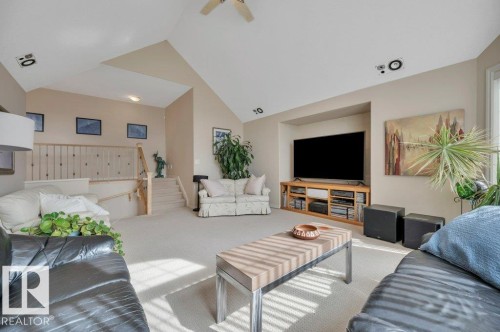 Vaulted ceiling with surround sound and built-in speakers in the ceiling - 739 Haliburton Crescent Nw, Edmonton, AB 