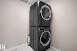 Stacked black laundry units - 