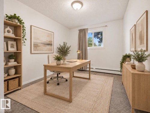 Recessed window with exterior scenery, overhead flush-mount lighting, and wall-to-wall carpeting - #119 3611 145 Av Nw, Edmonton, AB 