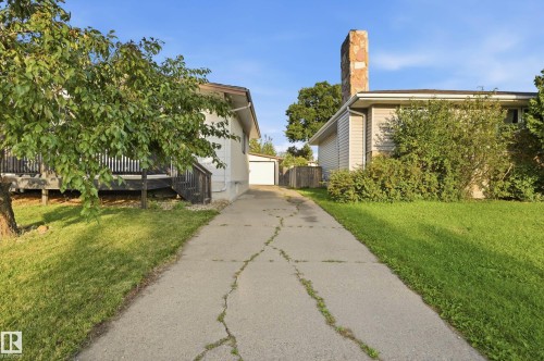 Concrete driveway leading to a detached garage - 3523 106 Street Nw, Edmonton, AB 
