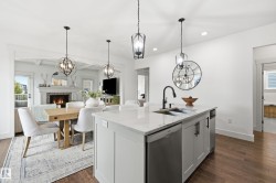 Kitchen island with an undermount sink, a gooseneck faucet, and integrated dishwasher - 