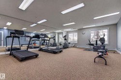 Spacious fitness area featuring full-length mirrored wall, carpeted flooring, multiple windows, and recessed lighting - 