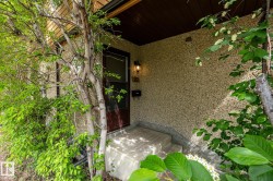 Entryway featuring textured exterior siding and a dark-paneled door - 