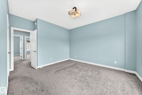 Carpeted room with a ceiling-mounted light fixture, white trim, and multiple doorways - #56 804 Welsh Dr Sw, Edmonton, AB 
