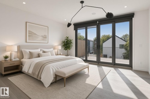 Wide plank wood-finish flooring, recessed lighting, and a contemporary ceiling fixture - 10925 University Avenue Nw, Edmonton, AB 