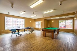 Spacious recreation room featuring wood-finish flooring and multiple windows - 
