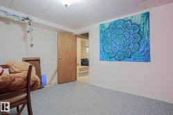 Light-colored carpeting with textured walls and a drop ceiling - 