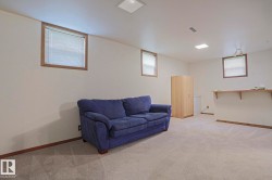 Carpeted flooring, recessed lighting, and a built-in wall shelf with brackets - 