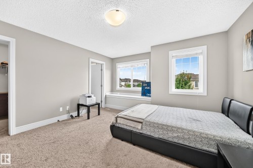 Plush carpet flooring and light-toned walls, featuring a built-in window bench and two windows with white trim - 12035 168 Avenue Nw, Edmonton, AB 