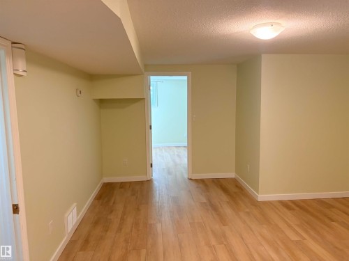 Wood-finish flooring throughout, light-toned walls, and a semi-flush mount ceiling light - 13219 107 Street Nw, Edmonton, AB 