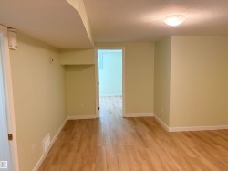 Wood-finish flooring throughout, light-toned walls, and a semi-flush mount ceiling light - 