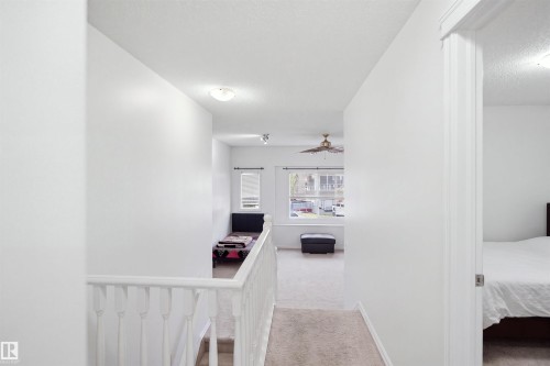 Staircase featuring white balusters and carpeted treads - 1523 36 Avenue Nw, Edmonton, AB 