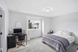 Neutral wall color, carpet flooring, a window with white trim, and a ceiling-mounted light fixture - 