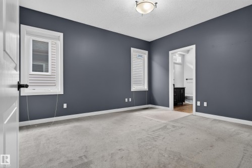 Neutral wall paint, ceiling-mounted light fixture, light-toned carpeting, white trim, and a doorway leading to an adjacent area - 904 Armitage Court Sw, Edmonton, AB 