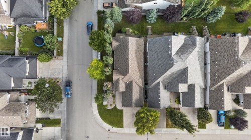 Tree-lined street with residential properties featuring sloped roofs and green landscaping - 904 Armitage Court Sw, Edmonton, AB 