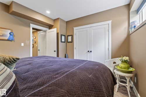 Bedroom featuring a double-door closet with black spherical hardware, recessed lighting, and a high window - 48109 Rr 155, Rural Beaver County, AB - Indoor Photo Showing Bedroom