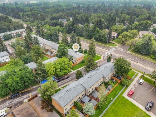 Aerial image of the homes location. It is close by the covered parking structure, and has visitor parking just off to the side. - 267 Ridgewood Terrace, St. Albert, AB - Outdoor With View