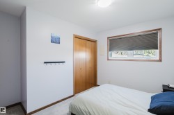 Carpeted flooring, wood-finish bi-fold closet doors, wood-frame window, and ceiling-mounted light fixture - 