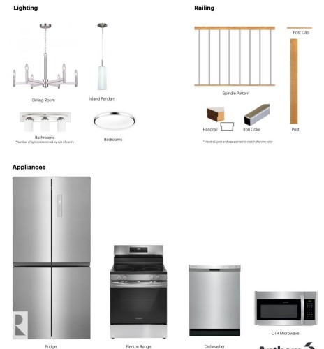 Property Specification Sheet. Detailing lighting fixtures, railing components, and appliance models for the property - 3894 Wren Crescent Nw, Edmonton, AB - Other