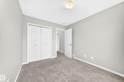 Neutral wall color, wall-to-wall carpeting, bi-fold closet doors, white trim, and ceiling-mounted light fixture - 