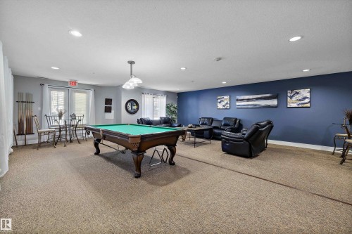 Recreation room featuring a pool table, recessed lighting, and a neutral carpeted floor - #353 2096 Blackmud Creek Dr Sw, Edmonton, AB - Indoor Photo Showing Other Room