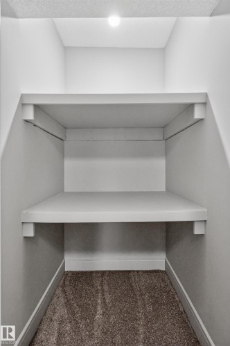 Built-in shelving with two levels, recessed ceiling light, and neutral-toned carpet - 2219 22 Street Nw, Edmonton, AB 