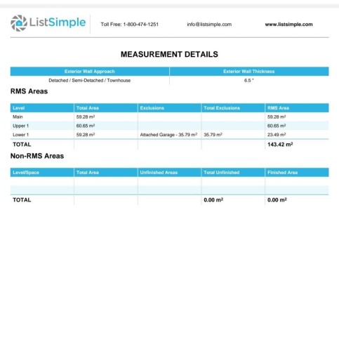 Measurement Details. Providing a breakdown of the property's RMS and non-RMS areas, including exterior wall specifications - #20 8315 180 Av Nw, Edmonton, AB 