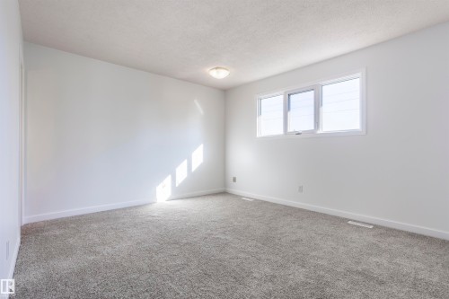 Neutral wall paint, gray carpeting, and a flush-mount ceiling light - 17927 80 Avenue Nw, Edmonton, AB 