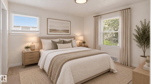 Recessed lighting, neutral wall tones, two windows with blinds, and carpeted flooring - 11836 62 Street Nw, Edmonton, AB 