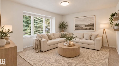 Expansive windows with blinds, light-toned carpeting, and recessed ceiling light - 11836 62 Street Nw, Edmonton, AB 