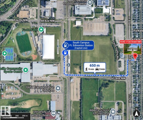 Map, General Area. Indicating the property location relative to the South Campus Ft - 6542 112A Street Nw, Edmonton, AB 