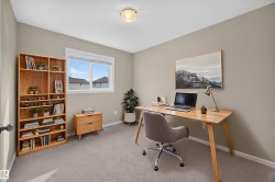 Recessed window with white trim, light neutral wall color, overhead flush-mount lighting, and light-colored carpeting - 