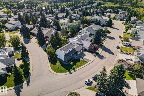 Curved street with surrounding residential properties, mature trees, and landscaping - 12403 29A Avenue Nw, Edmonton, AB 