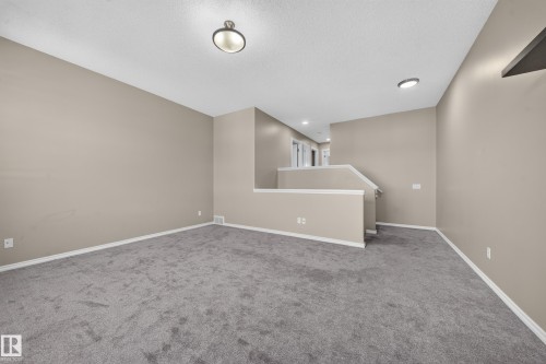 Spacious room featuring neutral painted walls, gray carpet flooring, and white trim - 121 64 Street Sw, Edmonton, AB 