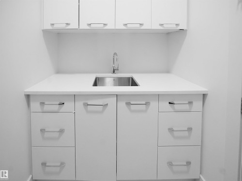 Integrated stainless steel sink with a chrome faucet - 4809 Woolsey Lane Nw, Edmonton, AB 
