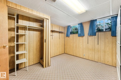 Carpeted flooring, paneled walls, and a drop ceiling - 11507 135 Street Nw, Edmonton, AB 