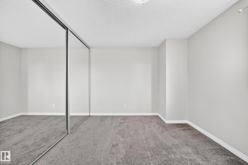 Wall-to-wall mirrored closet doors, neutral wall paint, and gray textured carpeting - 18146 81 Avenue Nw, Edmonton, AB 
