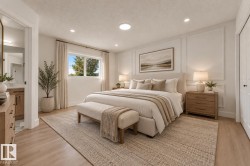 Wood-finish flooring, recessed lighting, and a window with exterior views - 