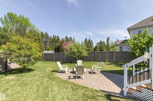 Expansive lawn featuring mature trees and a fenced perimeter - 703 107A Street Sw, Edmonton, AB 