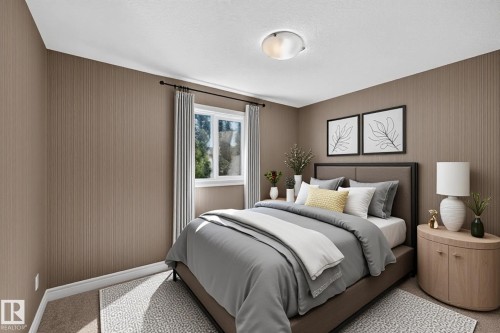 Recessed window with natural light, textured wallcovering, white trim, and a ceiling-mounted light fixture - 1850 Rutherford Road Sw, Edmonton, AB 