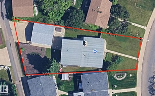Aerial Property View. Illustrating the property boundaries and structures from an overhead perspective - 14916 94 Street Nw, Edmonton, AB 