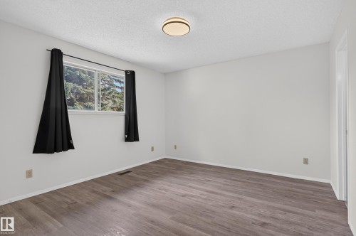 Wood-finish flooring, white walls, and a contemporary ceiling light fixture - 3722 34A Avenue Nw, Edmonton, AB 