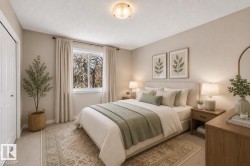 Recessed window with natural light, neutral wall colors, carpeted flooring, and a flush mount ceiling light - 