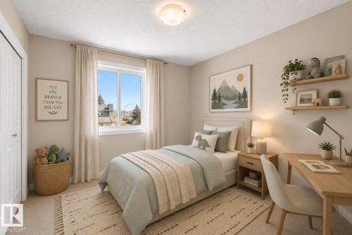 Light-filled room featuring a double-pane window, neutral wall paint, ceiling-mounted light fixture, and a built-in closet with bi-fold doors - 15504 102 Avenue Nw, Edmonton, AB 