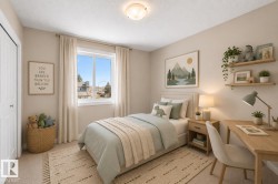 Light-filled room featuring a double-pane window, neutral wall paint, ceiling-mounted light fixture, and a built-in closet with bi-fold doors - 