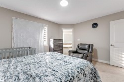 Carpeted flooring, neutral wall tones, and a window with horizontal blinds - 