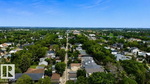 Expansive aerial perspective showcasing a residential area with mature tree coverage - 9216 91 Street Nw, Edmonton, AB - Outdoor With View