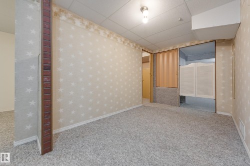 Carpeted room with drop ceiling and flush-mount lighting - 3421 135A Avenue Nw, Edmonton, AB 