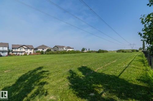 Expansive green space featuring a chain-link fence, mature trees, and a clear sky backdrop - 1640 Chapman Way Sw, Edmonton, AB - Outdoor